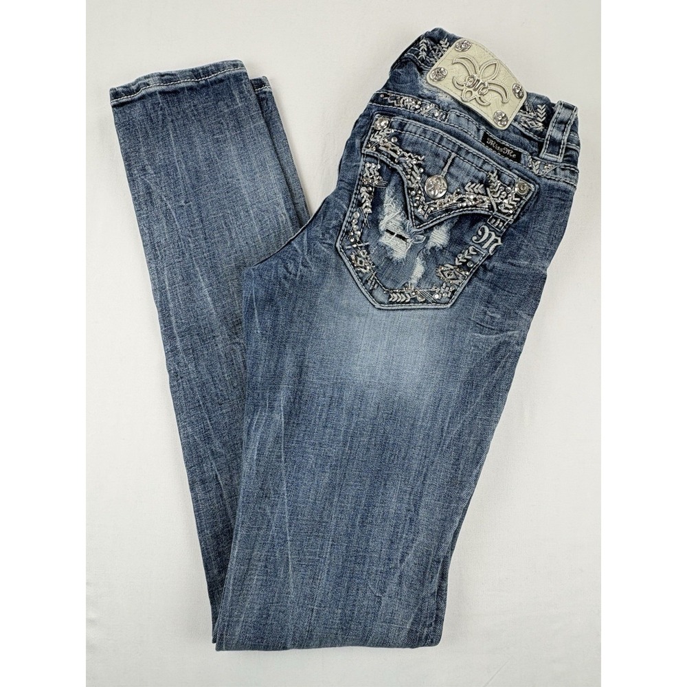 Miss Me Mid Rise Easy Skinny Stretch Embellished Jeans. Women's 25. JE8552ESL